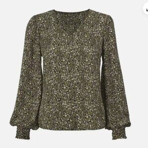 CAbi Style 4161 Chorus Blouse Long Sleeve Sheer Ditzy Floral Olive Green Medium